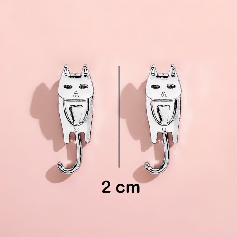 Any 2/$20! Silver Cat Face Studs w/Cat Body Jacket Backs Earrings - Picture 4 of 6